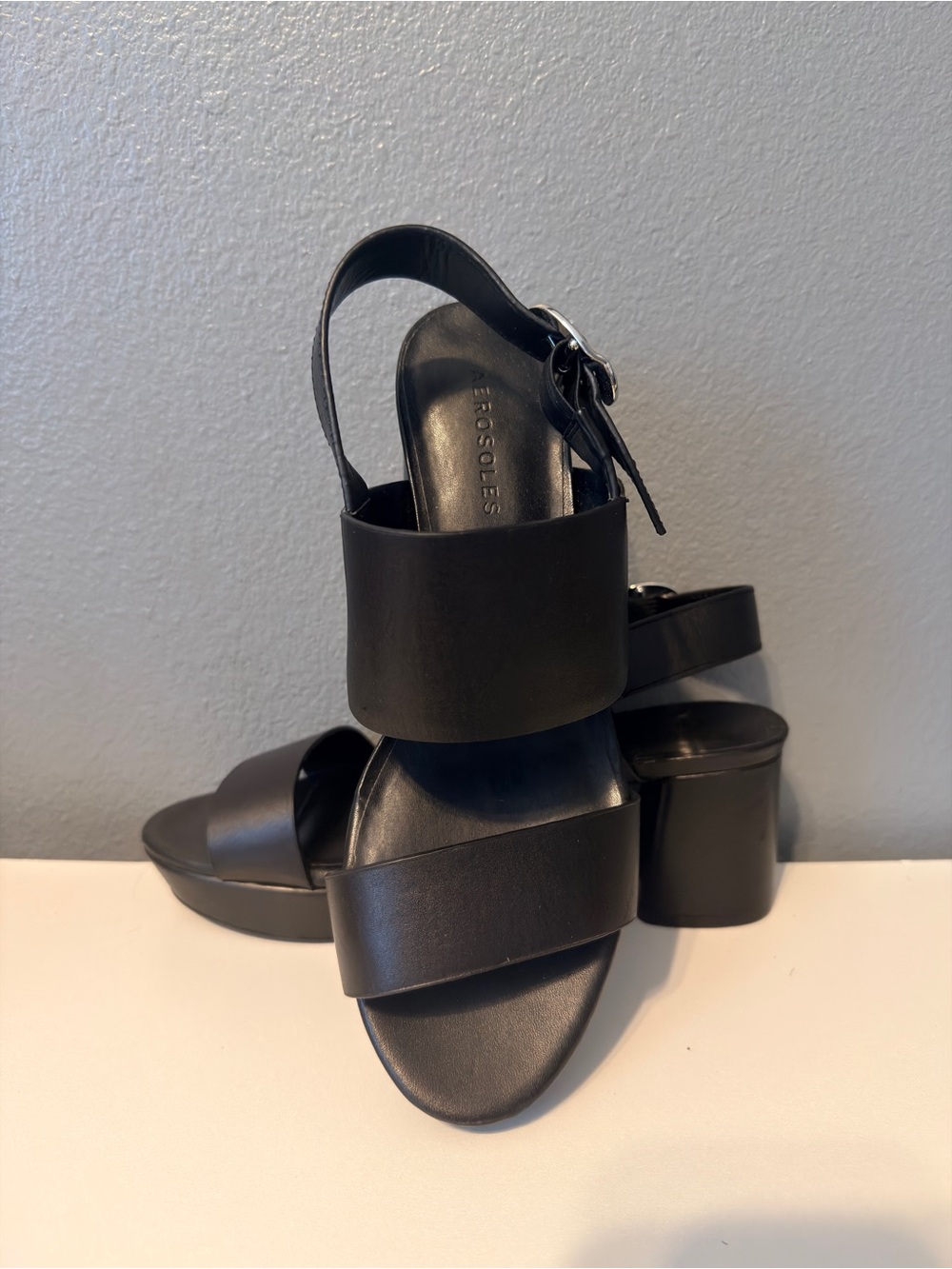 Aerosoles Black Block Heel Sandals Size 8